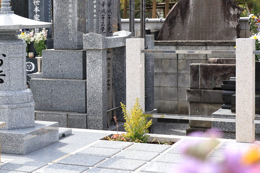 城立寺の墓地に手向けられた花